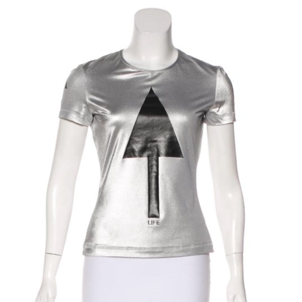 VINTAGE MOSCHINO LIFE METALLIC T-SHIRT SZ M